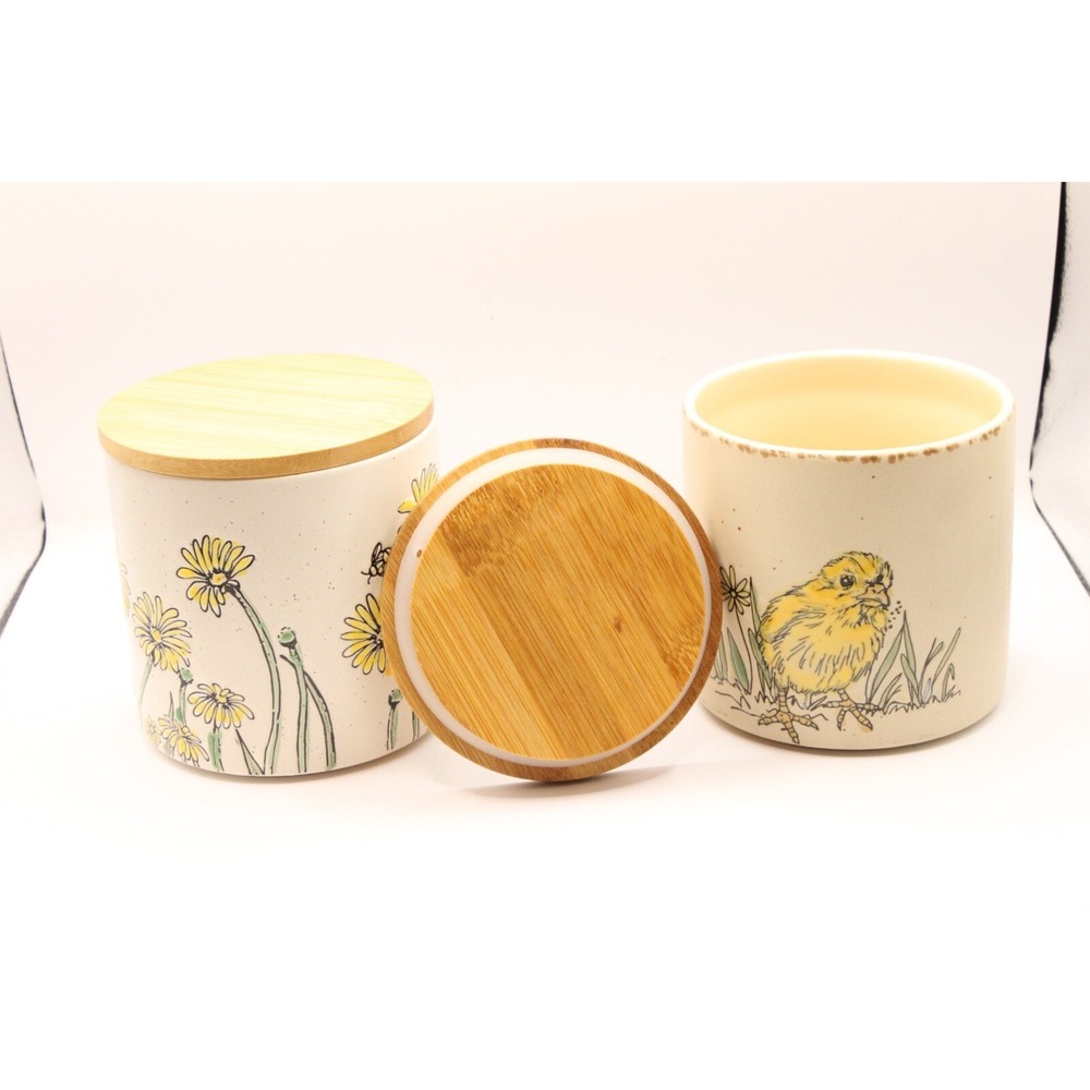 Spectrum Designz Baby Chick Chicken & Dasiy Bee Field 4" Canisters Jar set